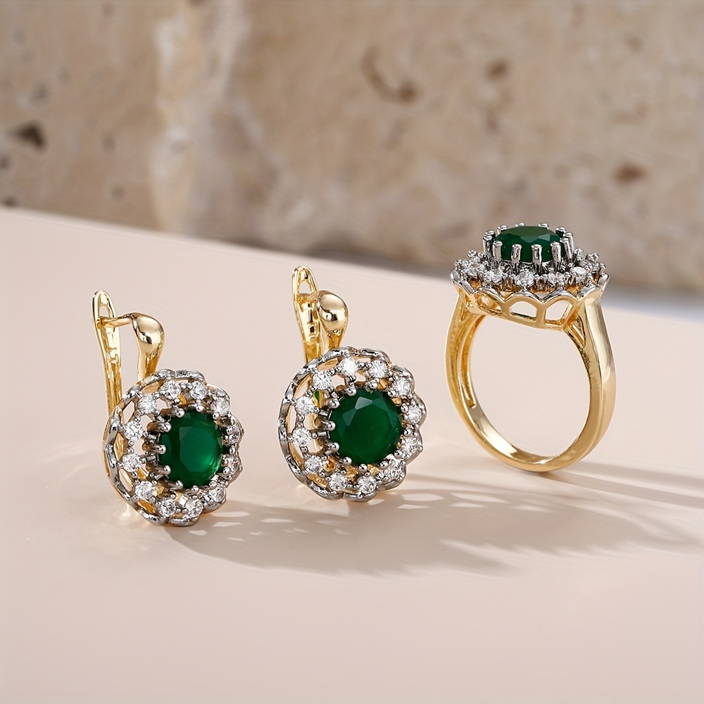 Bi-Color Design Earring and Ring Set, Exquisite Fashion